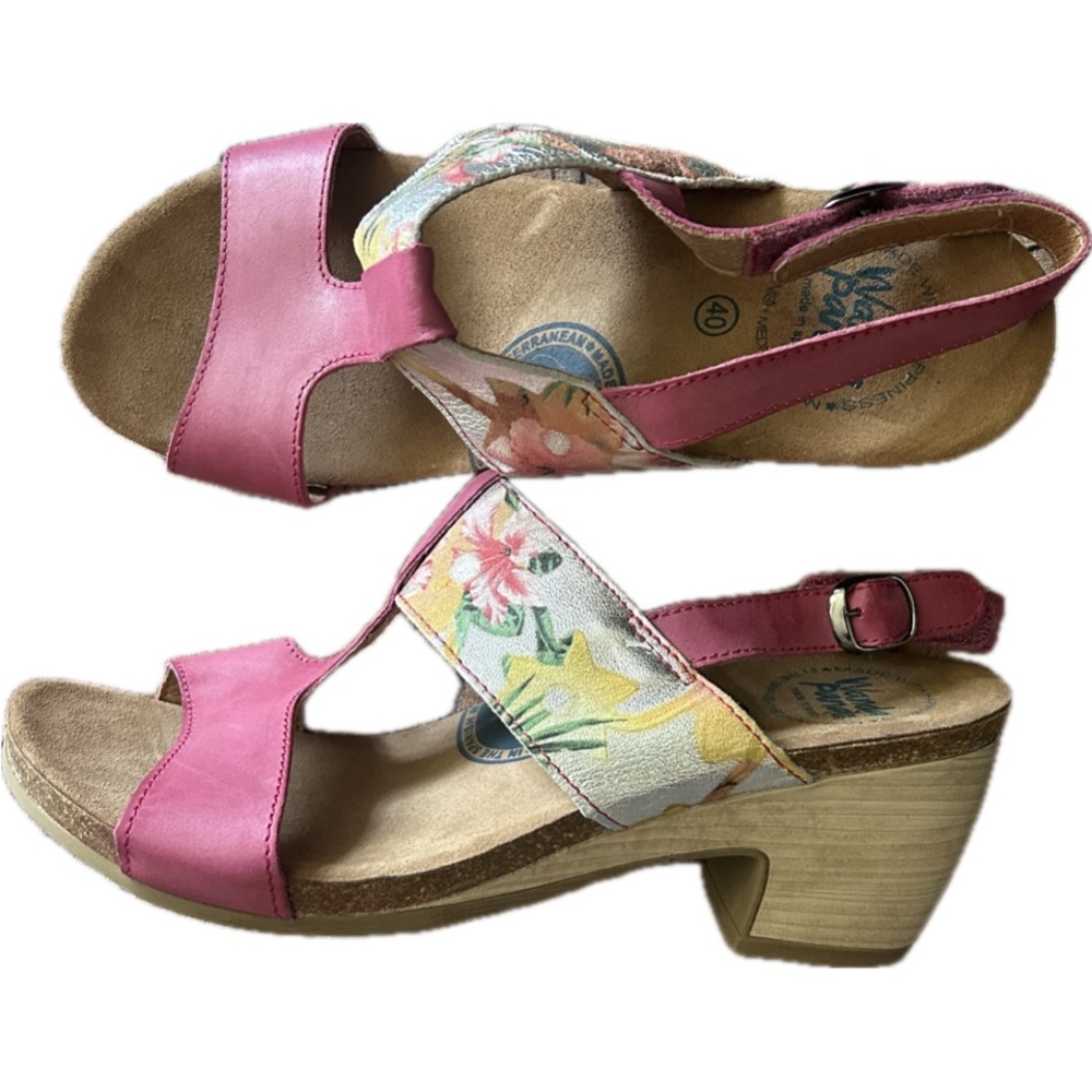 🆕 Wanda Panda Size 9 Alice Leather Heeled Sandals Pink Silver Floral Slingback